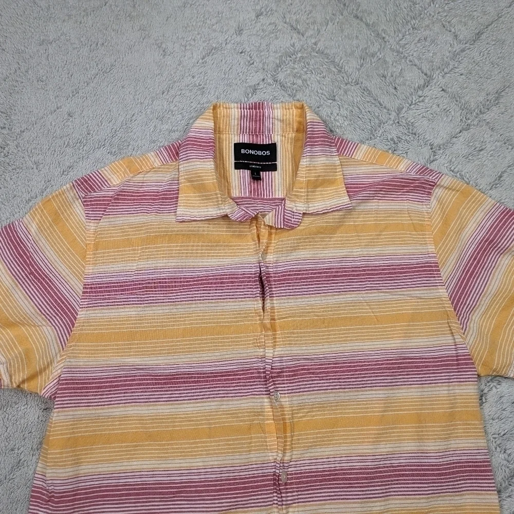 Bonobos Shirt Men's L Orange Pink Rainbow Stripe Sport Button Up Standard